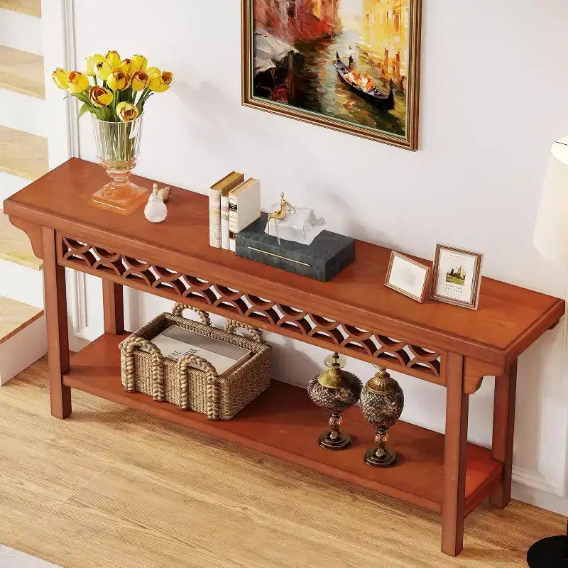 Consolle lunga in legno massello da 70,8 pollici, tavolino da divano rustico con contenitore, tavolino da divano stretto per soggiorno, ingresso, corridoio