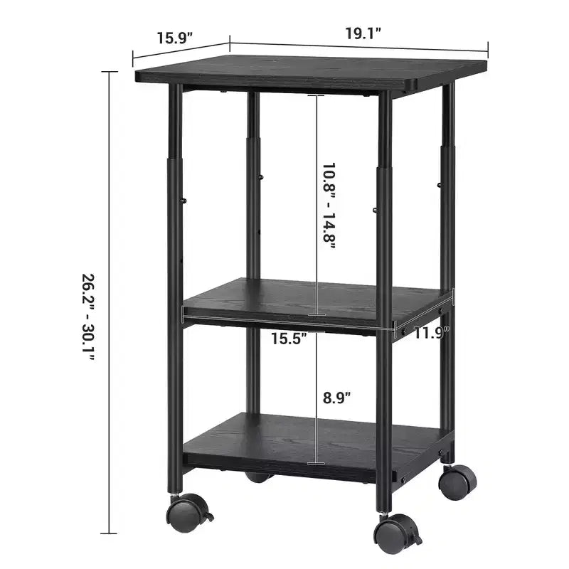 Supporto per stampante industriale, carrello per macchine a 3 livelli con ruote e piano del tavolo regolabile, scaffale portaoggetti resistente