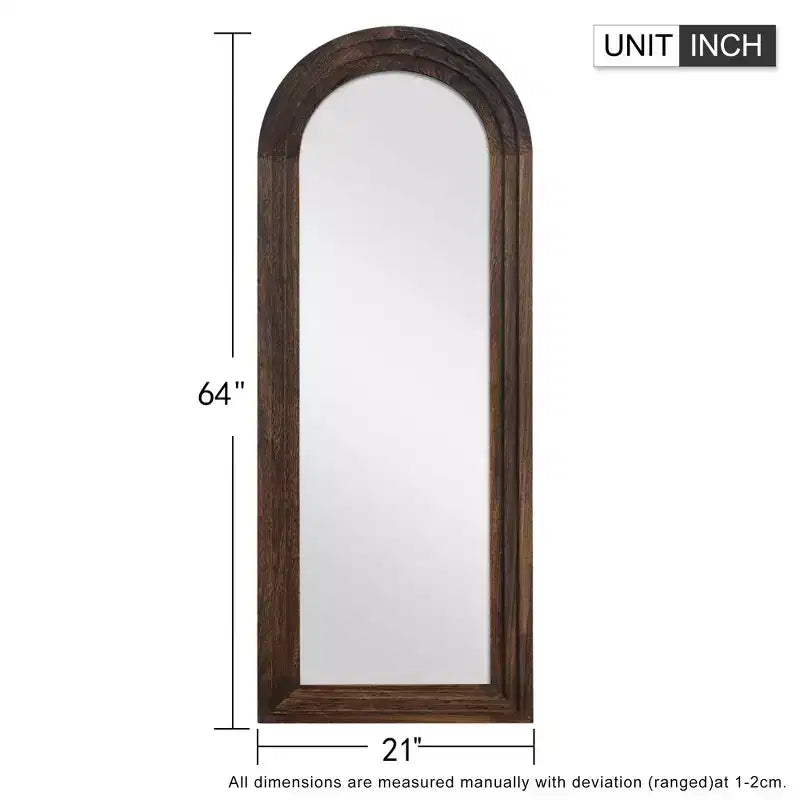 Specchio da parete a figura intera con cornice in legno ad arco, autoportante