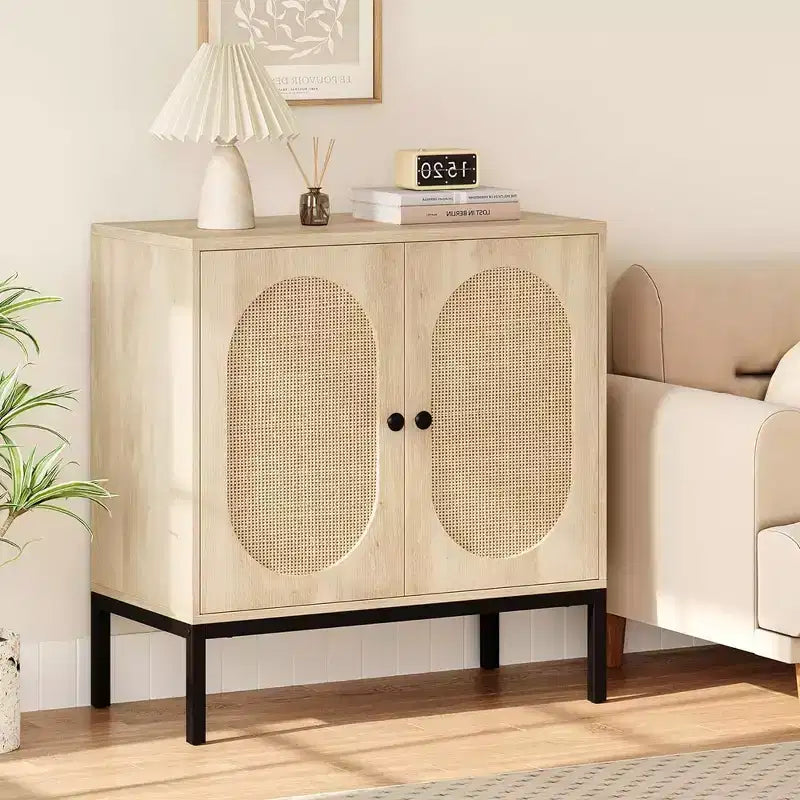 Mobile credenza, Mobile contenitore in rattan con ante e ripiani