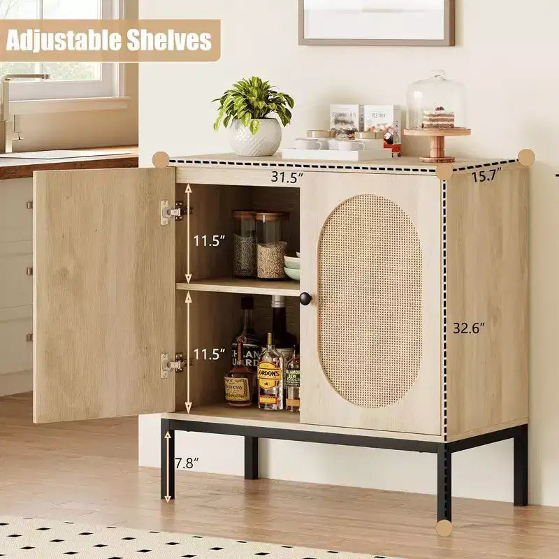 Mobile credenza, Mobile contenitore in rattan con ante e ripiani