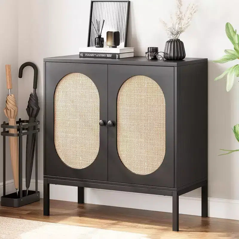 Mobile credenza, Mobile contenitore in rattan con ante e ripiani