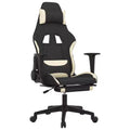 Sedia da gaming massaggiante con poggiapiedi, nera e crema, in tessuto