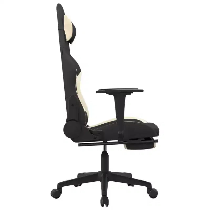 Sedia da gaming massaggiante con poggiapiedi, nera e crema, in tessuto