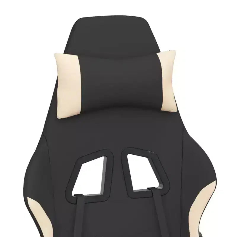 Sedia da gaming massaggiante con poggiapiedi, nera e crema, in tessuto