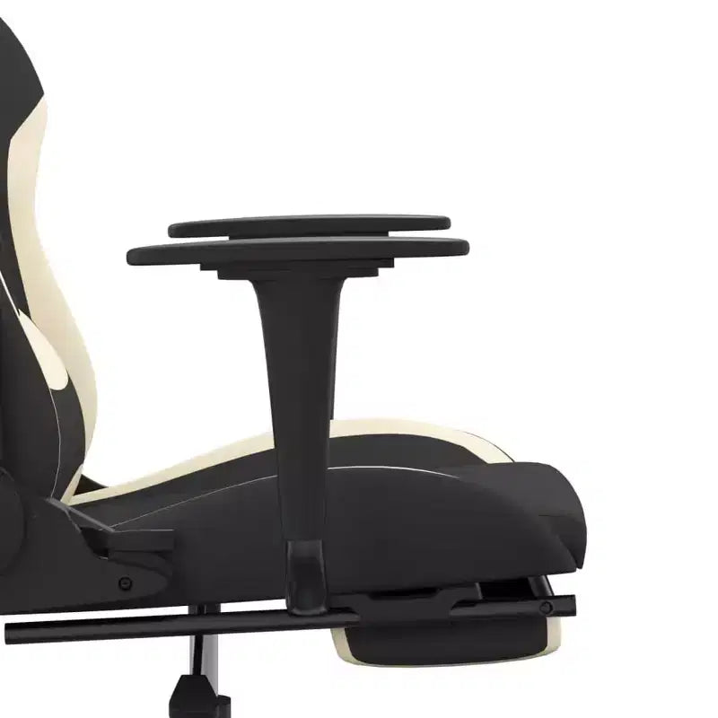 Sedia da gaming massaggiante con poggiapiedi, nera e crema, in tessuto