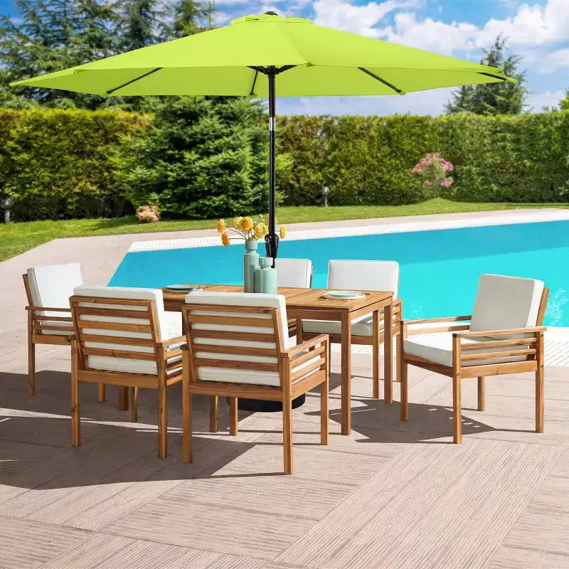 Set da pranzo da esterno Alaterre Furniture 8 pz, tavolo Okemo con ombrellone a inclinazione automatica da 3 m