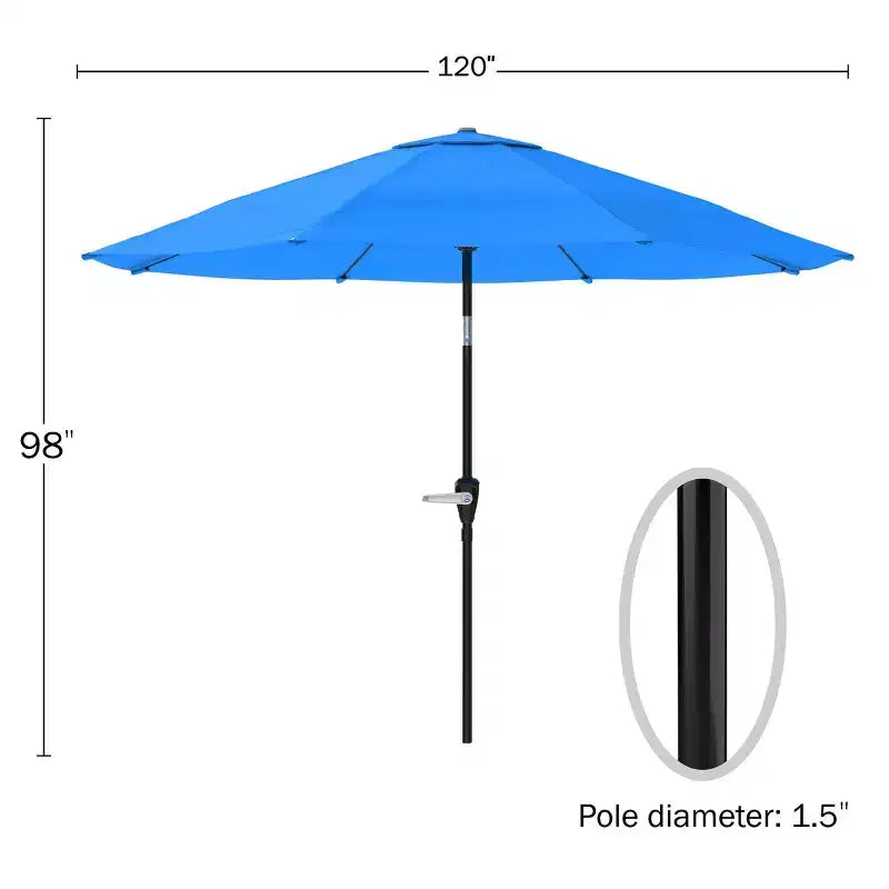 Set da pranzo da esterno Alaterre Furniture 8 pz, tavolo Okemo con ombrellone a inclinazione automatica da 3 m