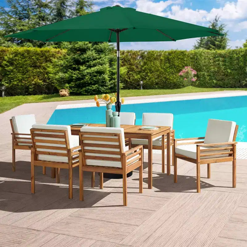Set da pranzo da esterno Alaterre Furniture 8 pz, tavolo Okemo con ombrellone a inclinazione automatica da 3 m