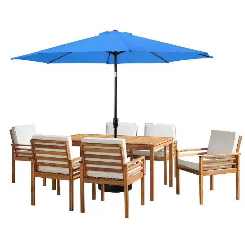 Set da pranzo da patio da esterno Alaterre Furniture da 8 pezzi, tavolo Okemo con ombrellone auto-inclinabile da 10'