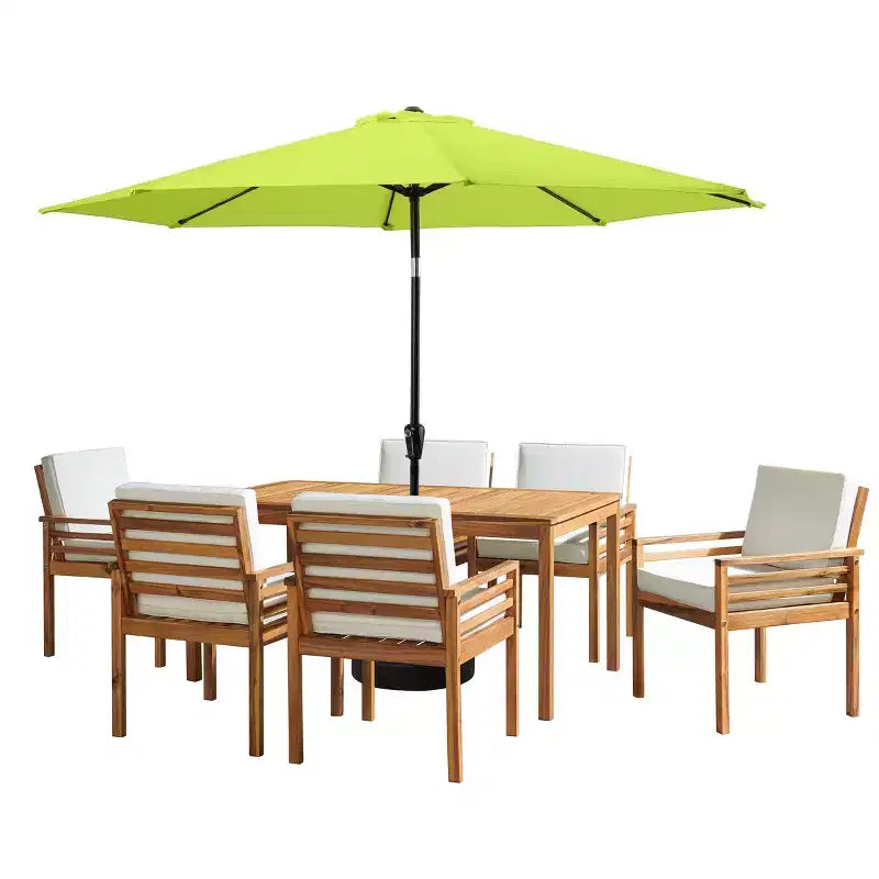 Set da pranzo da patio da esterno Alaterre Furniture da 8 pezzi, tavolo Okemo con ombrellone auto-inclinabile da 10'