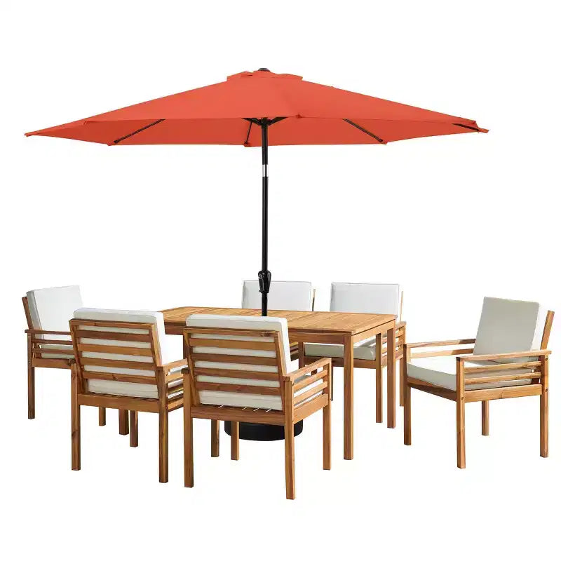 Set da pranzo da patio da esterno Alaterre Furniture da 8 pezzi, tavolo Okemo con ombrellone auto-inclinabile da 10'