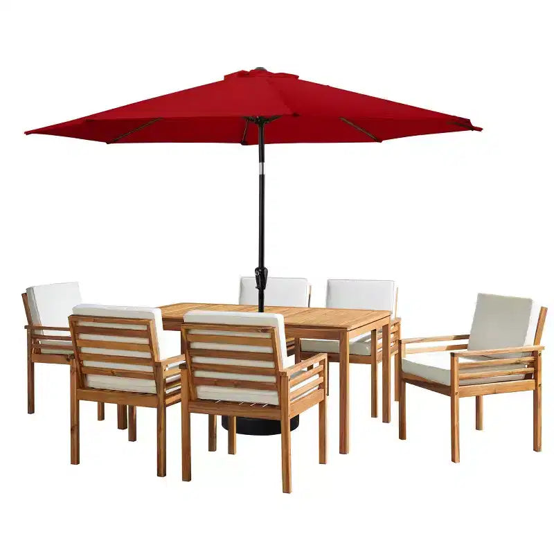 Set da pranzo da patio da esterno Alaterre Furniture da 8 pezzi, tavolo Okemo con ombrellone auto-inclinabile da 10'