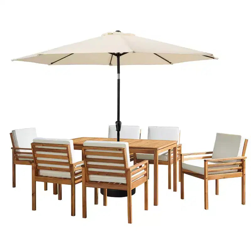 Set da pranzo da patio da esterno Alaterre Furniture da 8 pezzi, tavolo Okemo con ombrellone auto-inclinabile da 10'