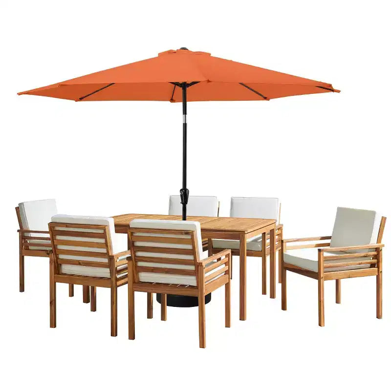 Set da pranzo da patio da esterno Alaterre Furniture da 8 pezzi, tavolo Okemo con ombrellone auto-inclinabile da 10'