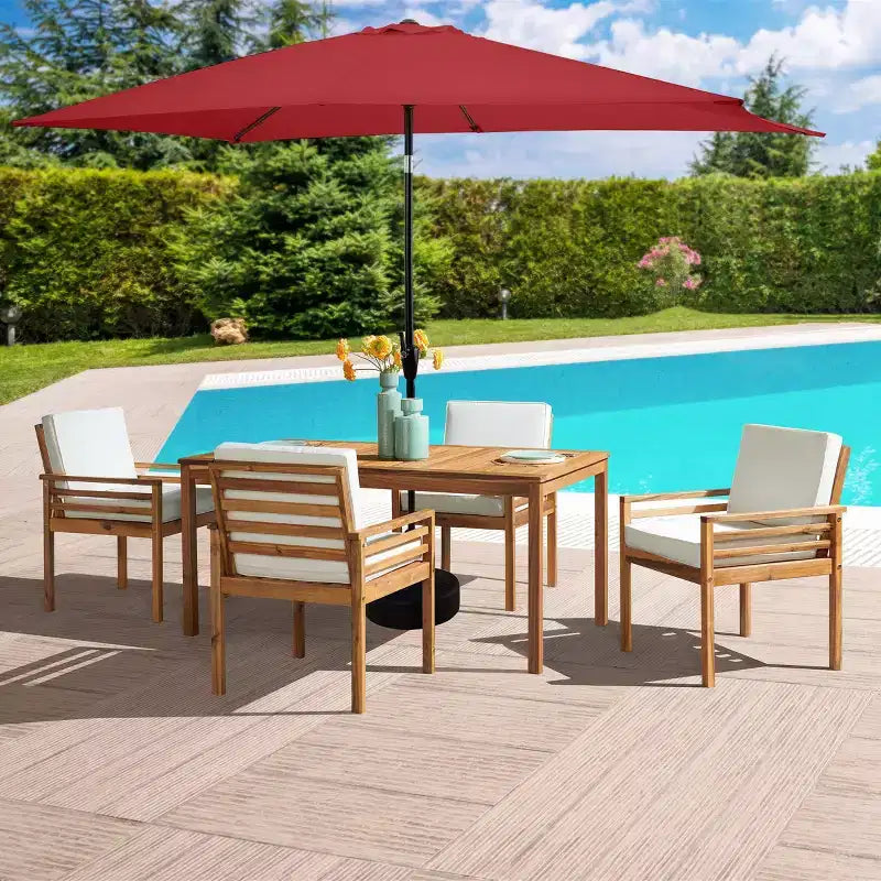 Set da pranzo da esterno Alaterre Furniture 6 pz, tavolo Okemo con ombrellone rettangolare da 10 piedi