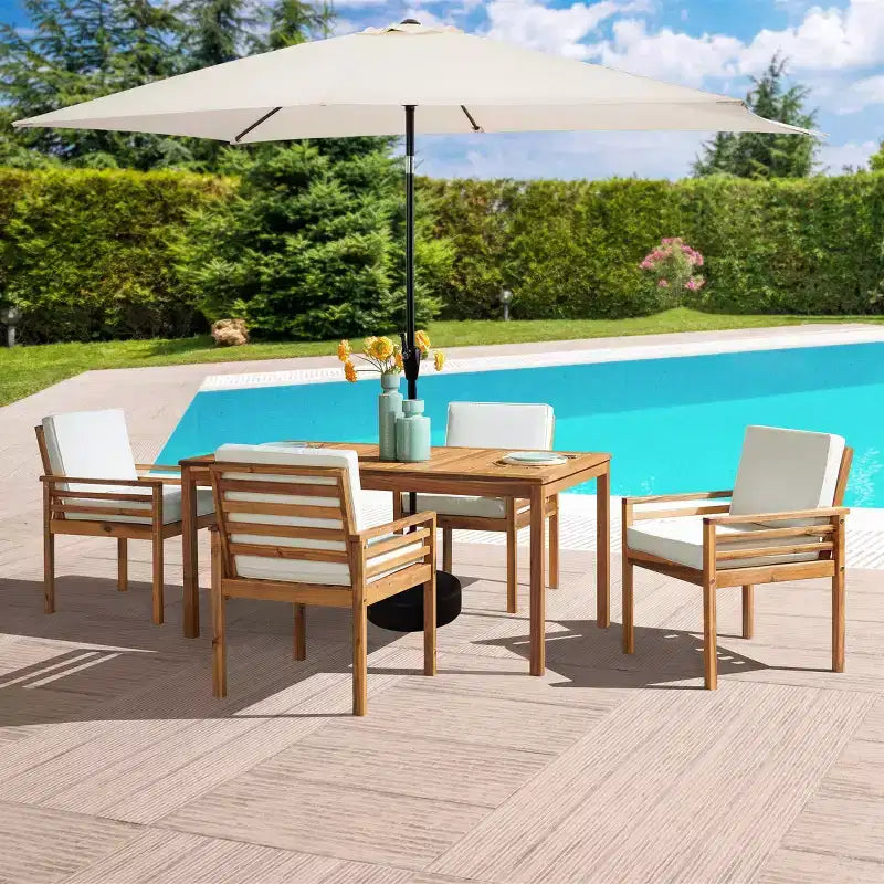 Set da pranzo da esterno Alaterre Furniture 6 pz, tavolo Okemo con ombrellone rettangolare da 10 piedi