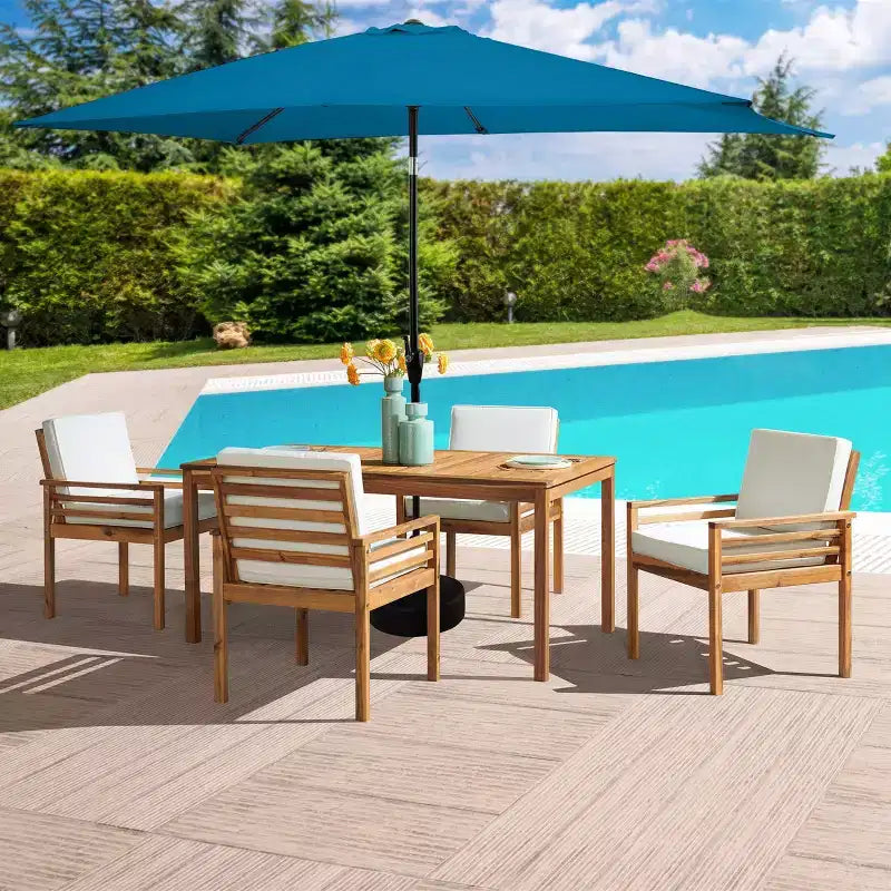 Set da pranzo da esterno Alaterre Furniture 6 pz, tavolo Okemo con ombrellone rettangolare da 10 piedi