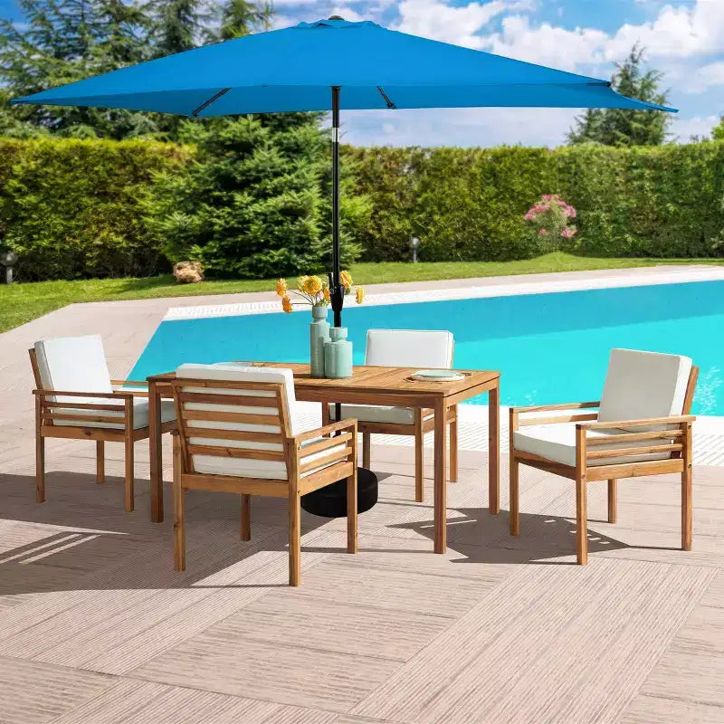 Set da pranzo da esterno Alaterre Furniture 6 pz, tavolo Okemo con ombrellone rettangolare da 10 piedi