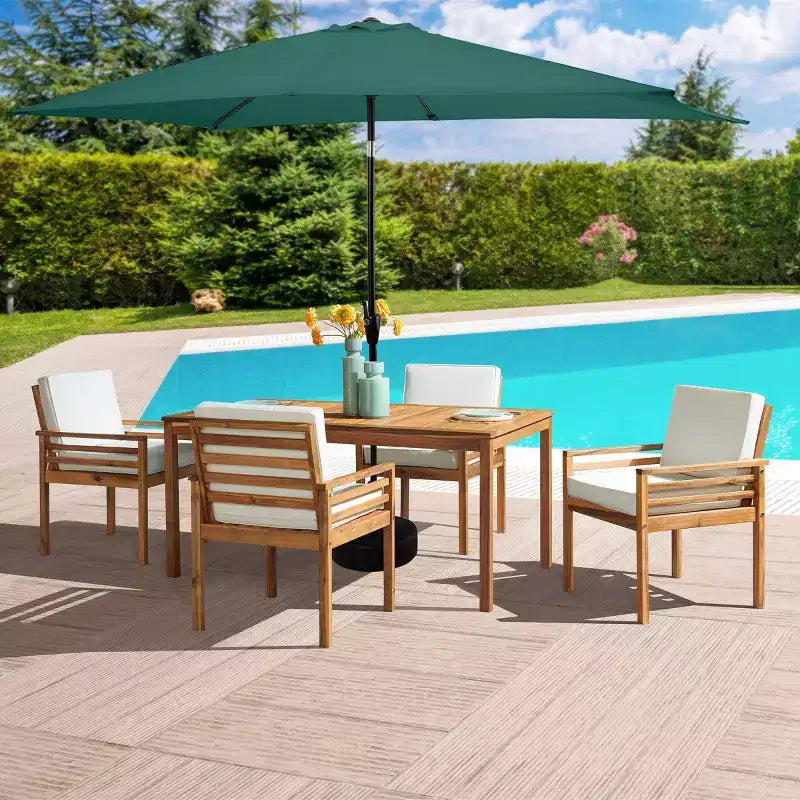 Set da pranzo da esterno Alaterre Furniture 6 pz, tavolo Okemo con ombrellone rettangolare da 10 piedi