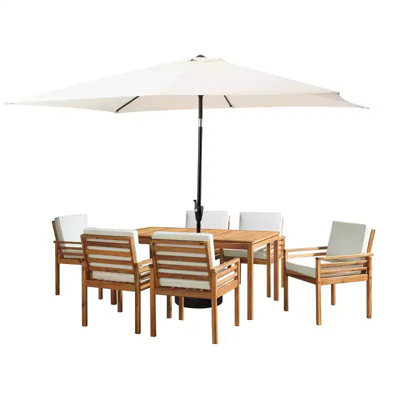 Set da pranzo da patio da esterno da 8 pezzi Alaterre Furniture, tavolo Okemo con ombrellone rettangolare da 10'