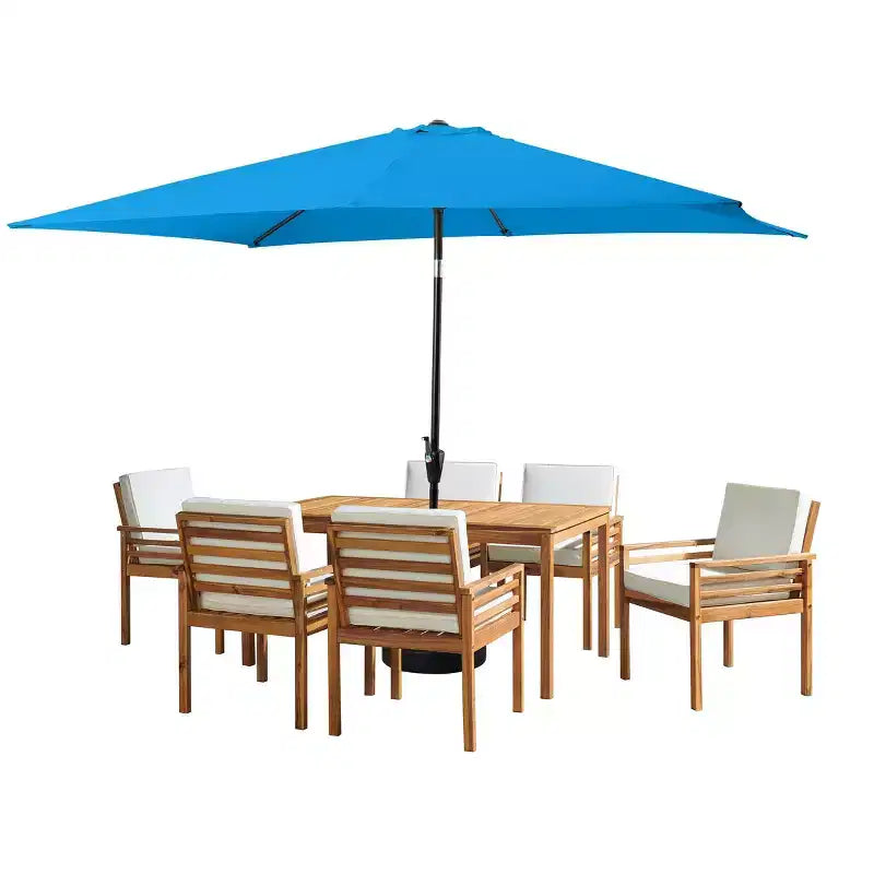 Set da pranzo da patio da esterno da 8 pezzi Alaterre Furniture, tavolo Okemo con ombrellone rettangolare da 10'