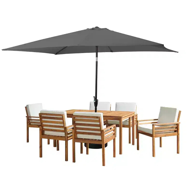 Set da pranzo da patio da esterno da 8 pezzi Alaterre Furniture, tavolo Okemo con ombrellone rettangolare da 10'