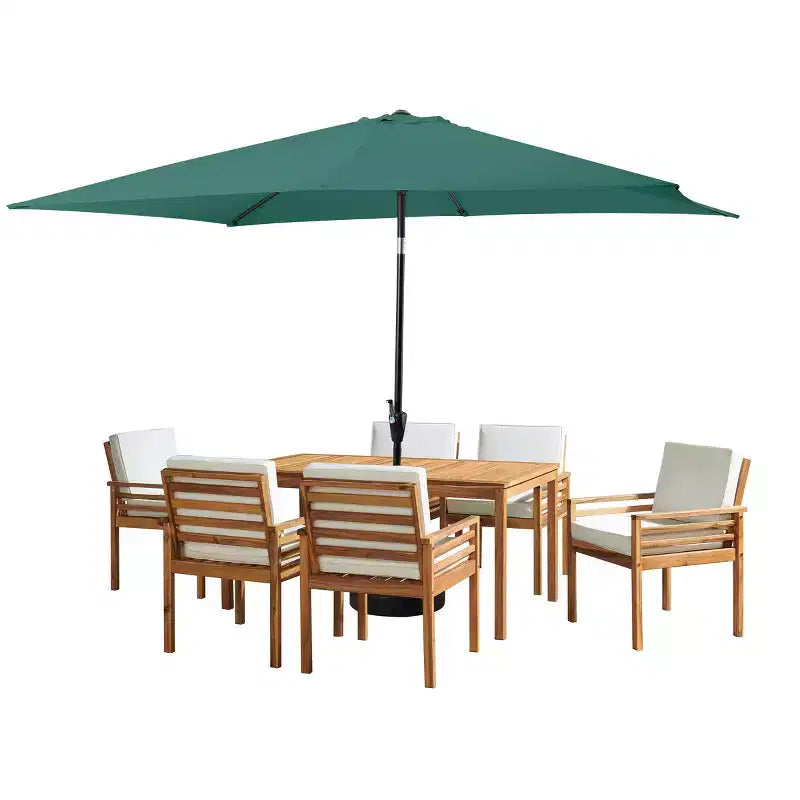 Set da pranzo da patio da esterno da 8 pezzi Alaterre Furniture, tavolo Okemo con ombrellone rettangolare da 10'