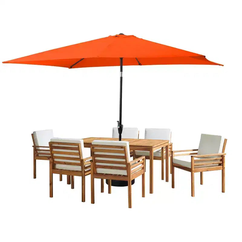 Set da pranzo da patio da esterno da 8 pezzi Alaterre Furniture, tavolo Okemo con ombrellone rettangolare da 10'
