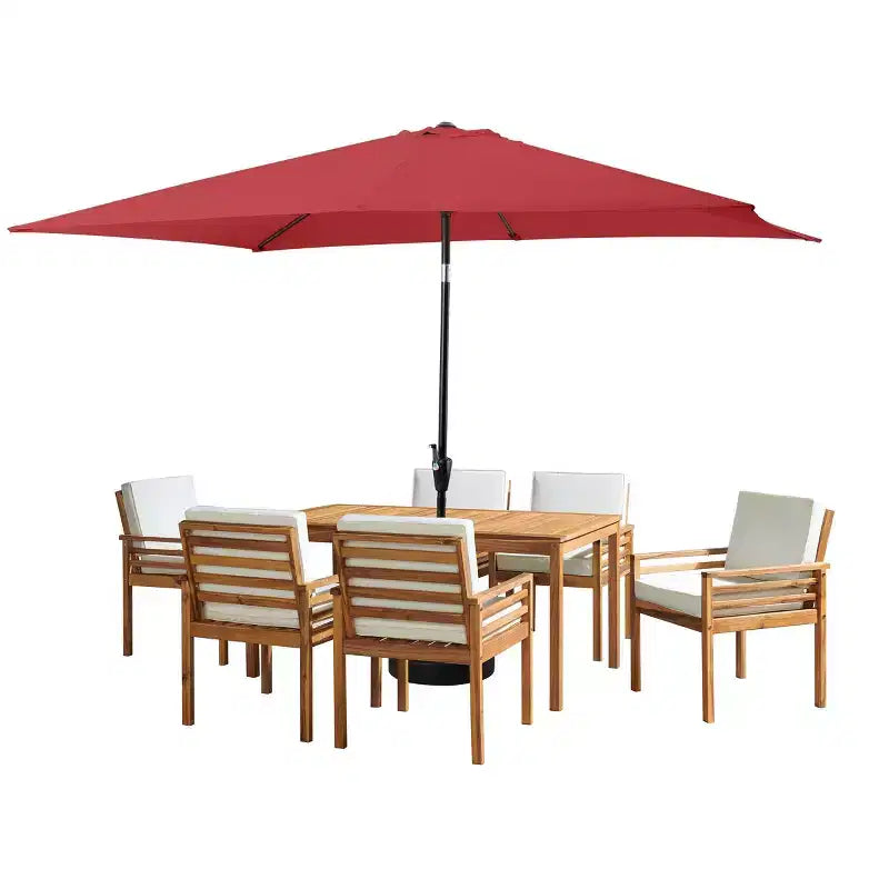 Set da pranzo da patio da esterno da 8 pezzi Alaterre Furniture, tavolo Okemo con ombrellone rettangolare da 10'