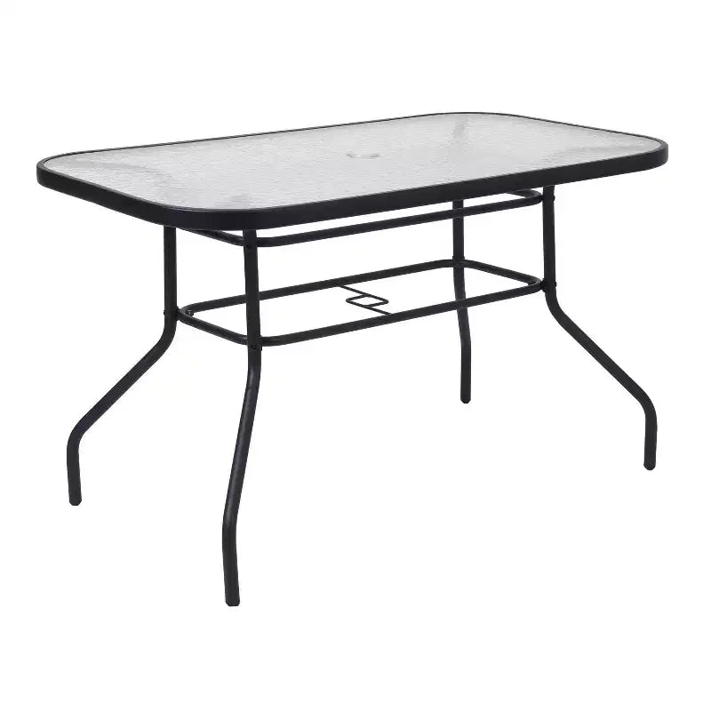 Set da tavolo da pranzo per esterni Merrick Lane da 5 pezzi per 4 persone con tavolo da patio con ripiano in vetro e 4 sedie impilabili con materiale Flex Comfort
