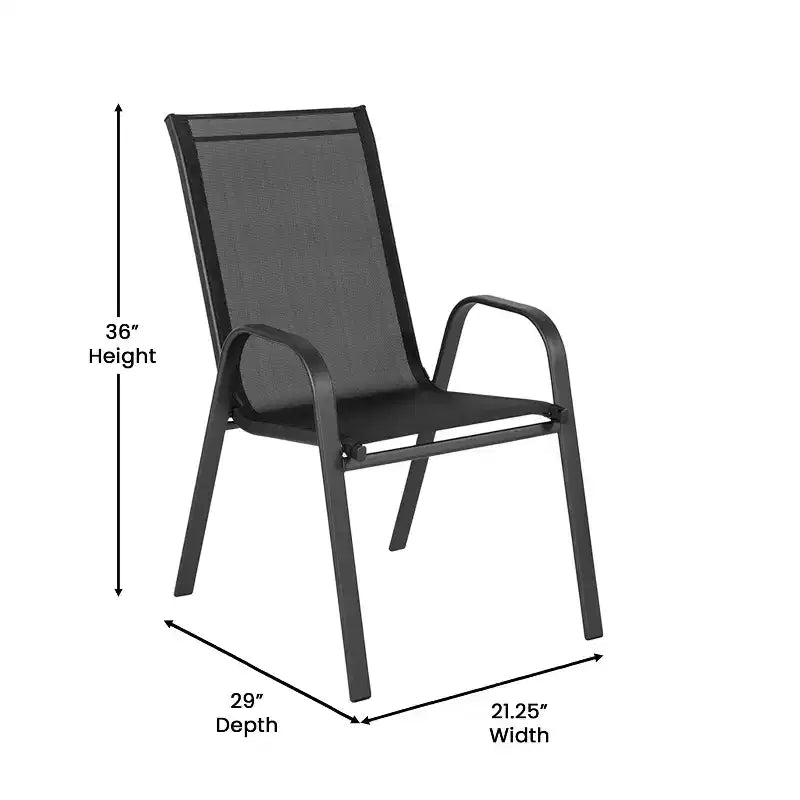 Set da tavolo da pranzo per esterni Merrick Lane da 5 pezzi per 4 persone con tavolo da patio con ripiano in vetro e 4 sedie impilabili con materiale Flex Comfort