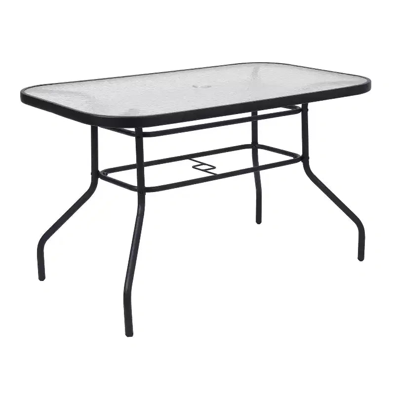 Set da tavolo da pranzo per esterni Merrick Lane da 5 pezzi per 4 persone con tavolo da patio con ripiano in vetro e 4 sedie impilabili con materiale Flex Comfort