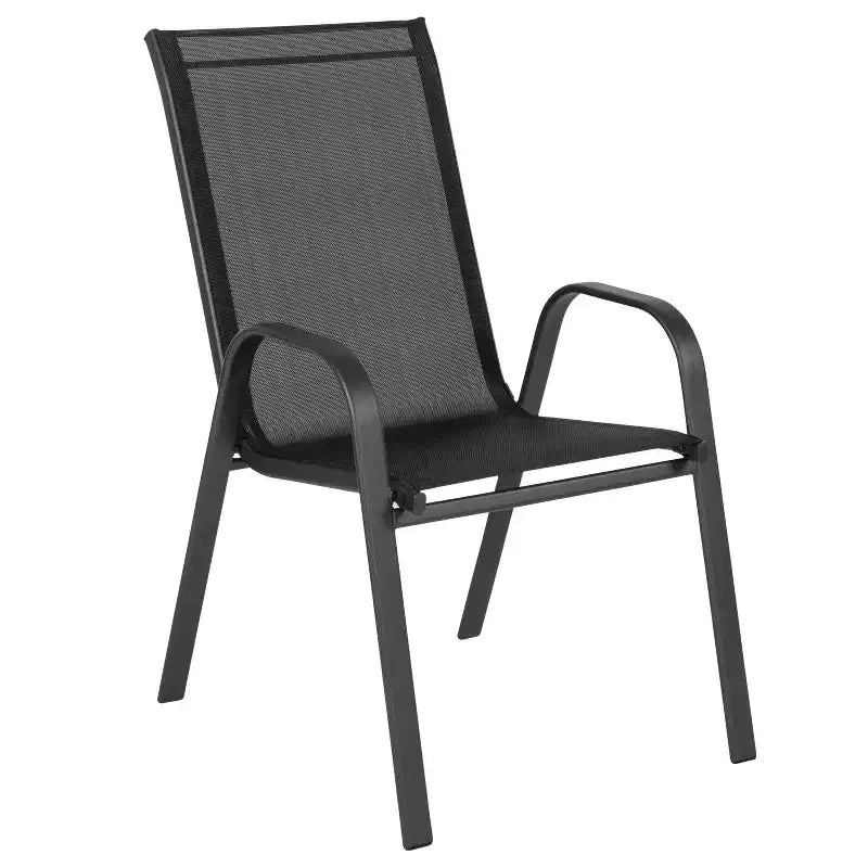 Set da tavolo da pranzo per esterni Merrick Lane da 5 pezzi per 4 persone con tavolo da patio con ripiano in vetro e 4 sedie impilabili con materiale Flex Comfort