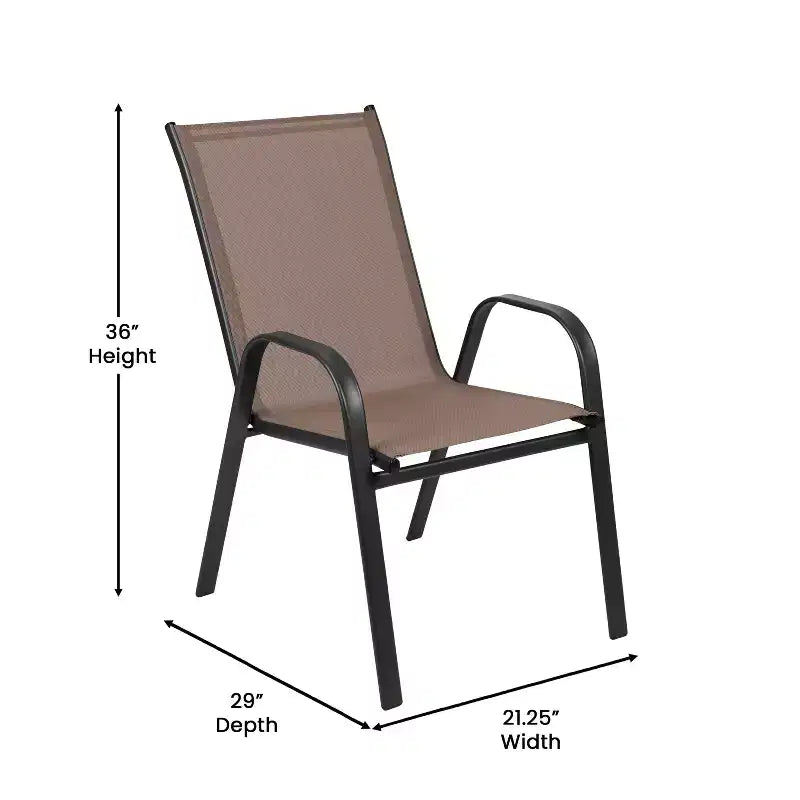 Set da tavolo da pranzo per esterni Merrick Lane da 5 pezzi per 4 persone con tavolo da patio con ripiano in vetro e 4 sedie impilabili con materiale Flex Comfort