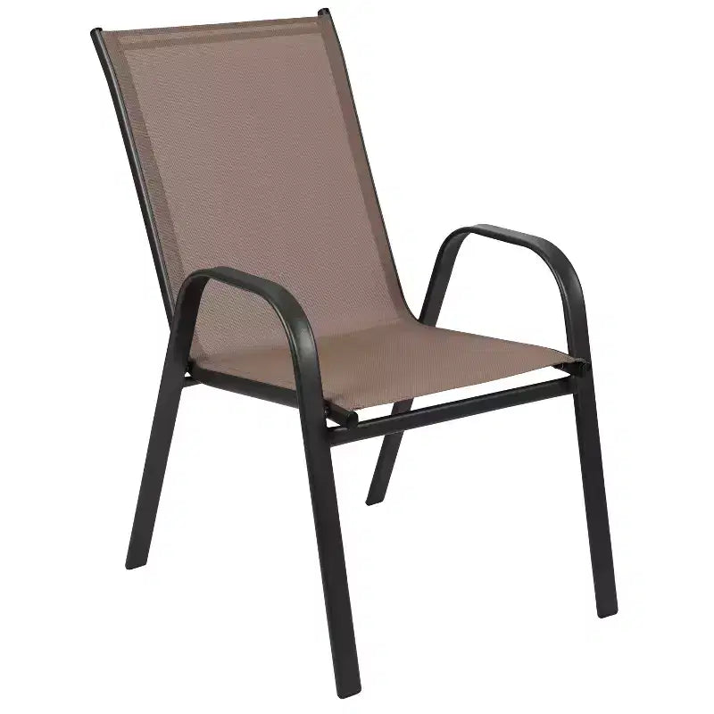Set da tavolo da pranzo per esterni Merrick Lane da 5 pezzi per 4 persone con tavolo da patio con ripiano in vetro e 4 sedie impilabili con materiale Flex Comfort