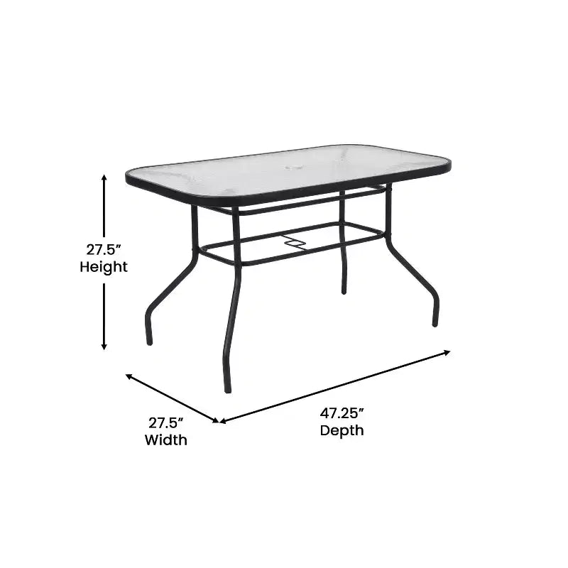 Set da tavolo da pranzo per esterni Merrick Lane da 5 pezzi per 4 persone con tavolo da patio con ripiano in vetro e 4 sedie impilabili con materiale Flex Comfort