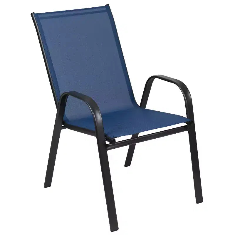 Set da tavolo da pranzo per esterni Merrick Lane da 5 pezzi per 4 persone con tavolo da patio con ripiano in vetro e 4 sedie impilabili con materiale Flex Comfort