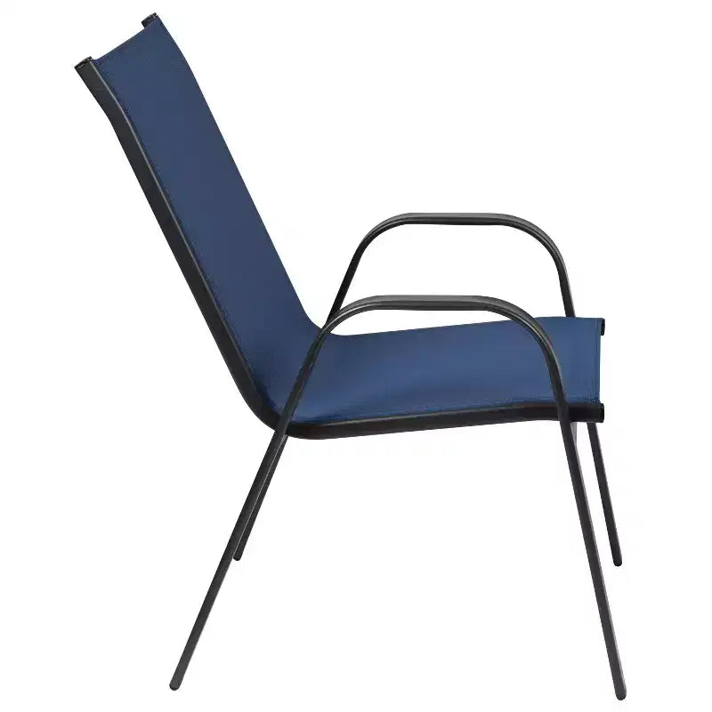 Set da tavolo da pranzo per esterni Merrick Lane da 5 pezzi per 4 persone con tavolo da patio con ripiano in vetro e 4 sedie impilabili con materiale Flex Comfort