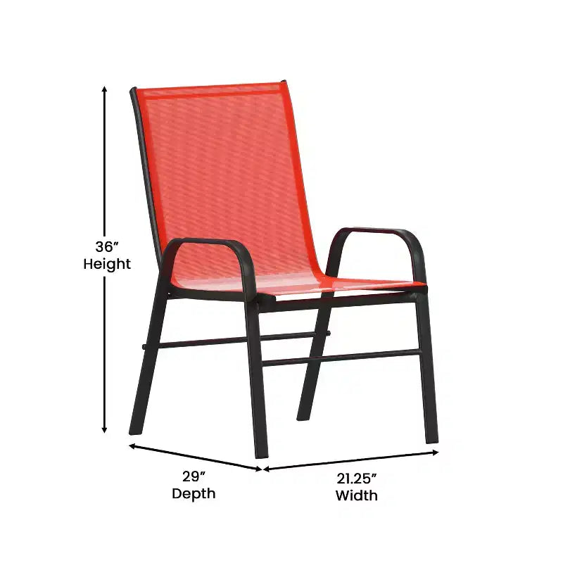 Set da tavolo da pranzo per esterni Merrick Lane da 5 pezzi per 4 persone con tavolo da patio con ripiano in vetro e 4 sedie impilabili con materiale Flex Comfort