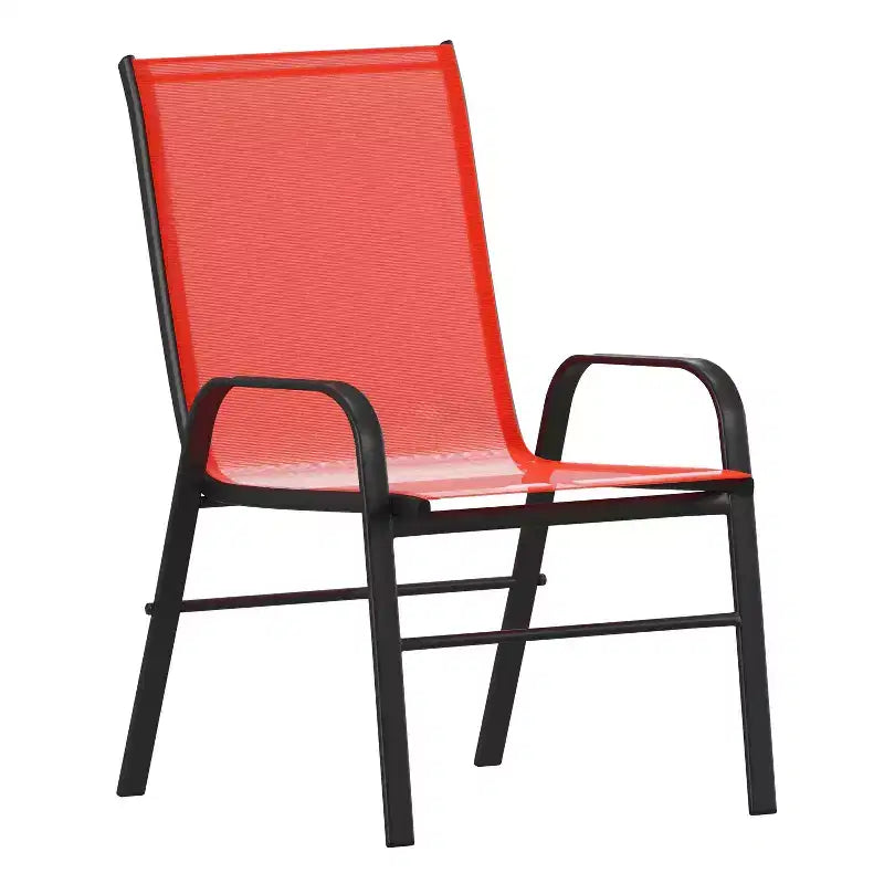 Set da tavolo da pranzo per esterni Merrick Lane da 5 pezzi per 4 persone con tavolo da patio con ripiano in vetro e 4 sedie impilabili con materiale Flex Comfort