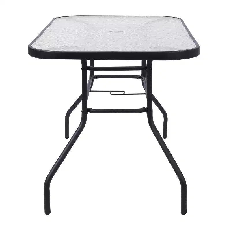 Set da tavolo da pranzo per esterni Merrick Lane da 5 pezzi per 4 persone con tavolo da patio con ripiano in vetro e 4 sedie impilabili con materiale Flex Comfort