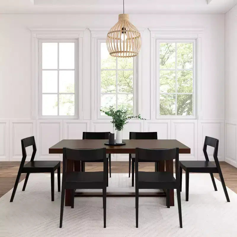 Set Tavolo da Pranzo Plank+Beam 72 Classic in Legno Massello, Noce Spazzolato, + 6 Sedie