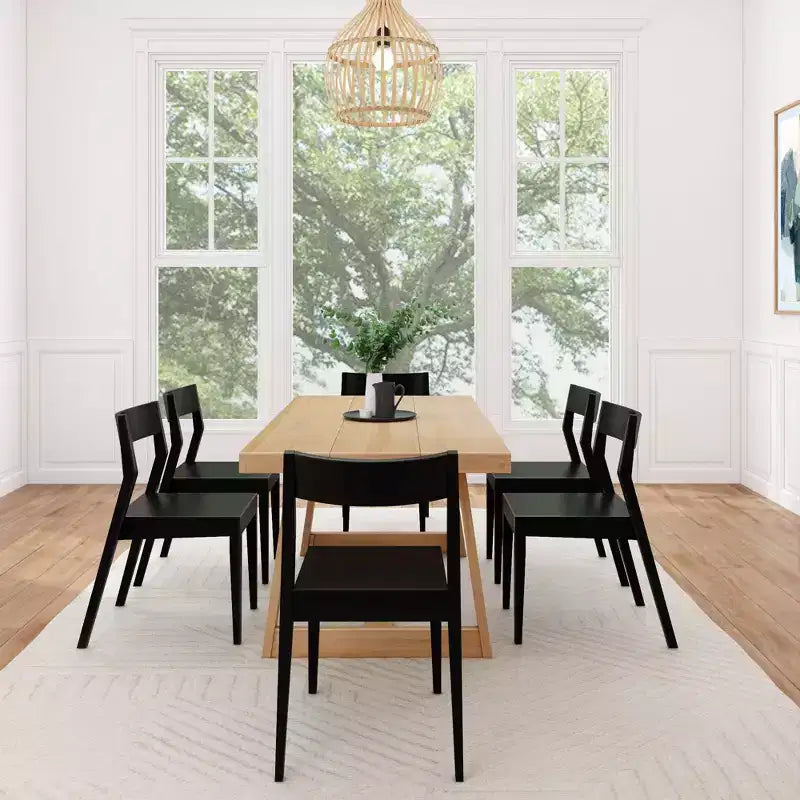Set Tavolo da Pranzo Plank+Beam 72 Classic in Legno Massello, Noce Spazzolato, + 6 Sedie