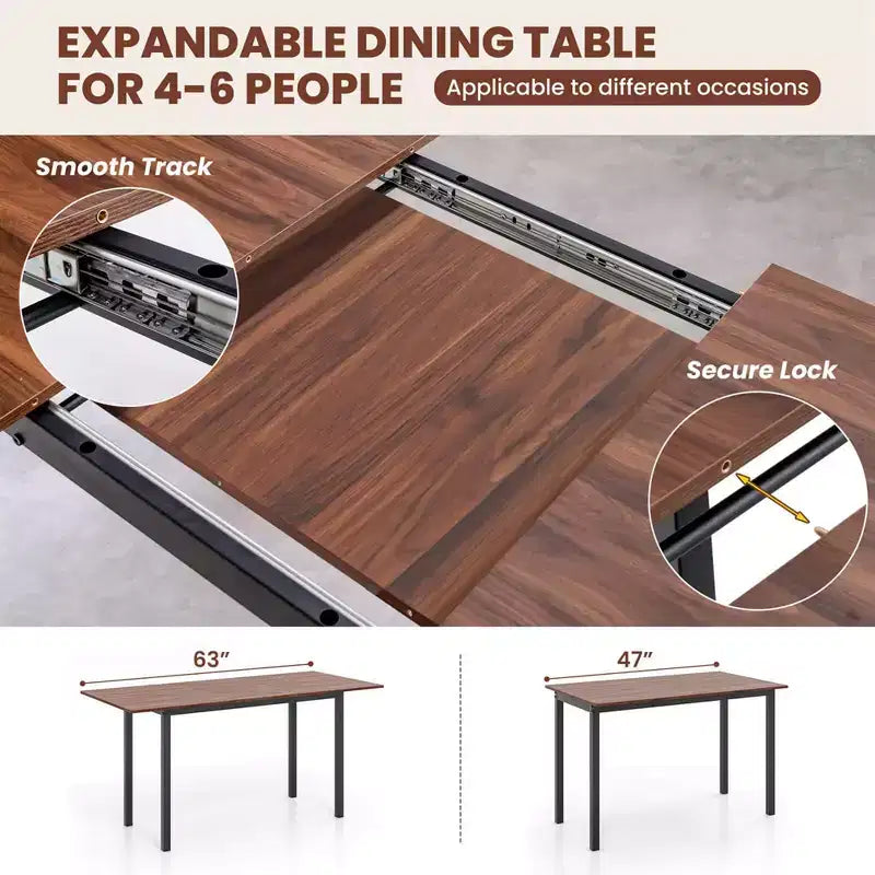 Costway Set da Pranzo 3 Pezzi per 4-6 Persone, Tavolo da Cucina da 160 cm con 2 Panche, Struttura in Metallo Nero/Noce