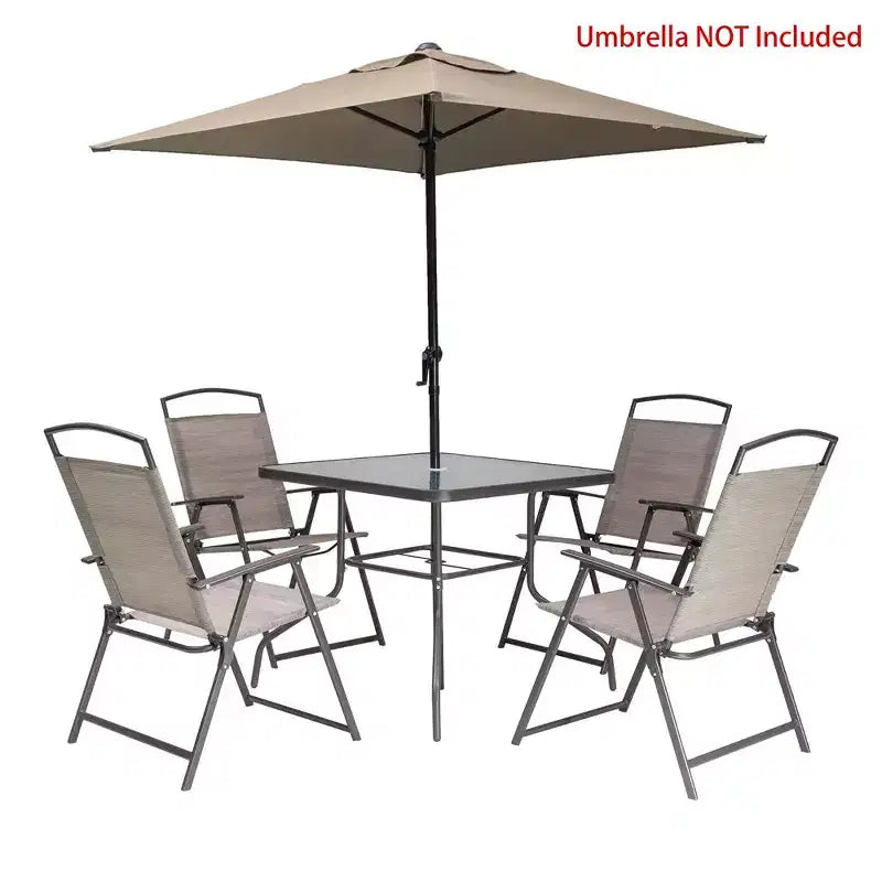 Crestlive Products Set da pranzo da esterno 5 pezzi con 4 sedie pieghevoli e tavolo Mobili da pranzo da esterno con piano in vetro quadrato