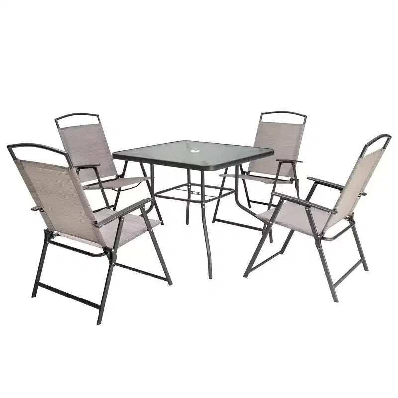 Crestlive Products Set da pranzo da esterno 5 pezzi con 4 sedie pieghevoli e tavolo Mobili da pranzo da esterno con piano in vetro quadrato