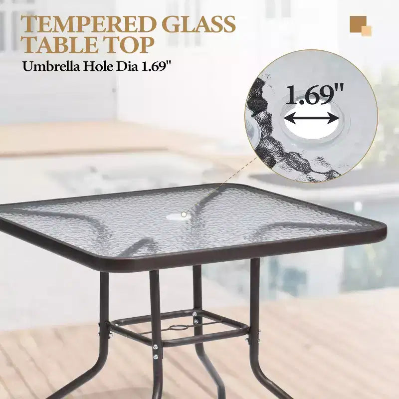 Crestlive Products Set da pranzo da esterno 5 pezzi con 4 sedie pieghevoli e tavolo Mobili da pranzo da esterno con piano in vetro quadrato
