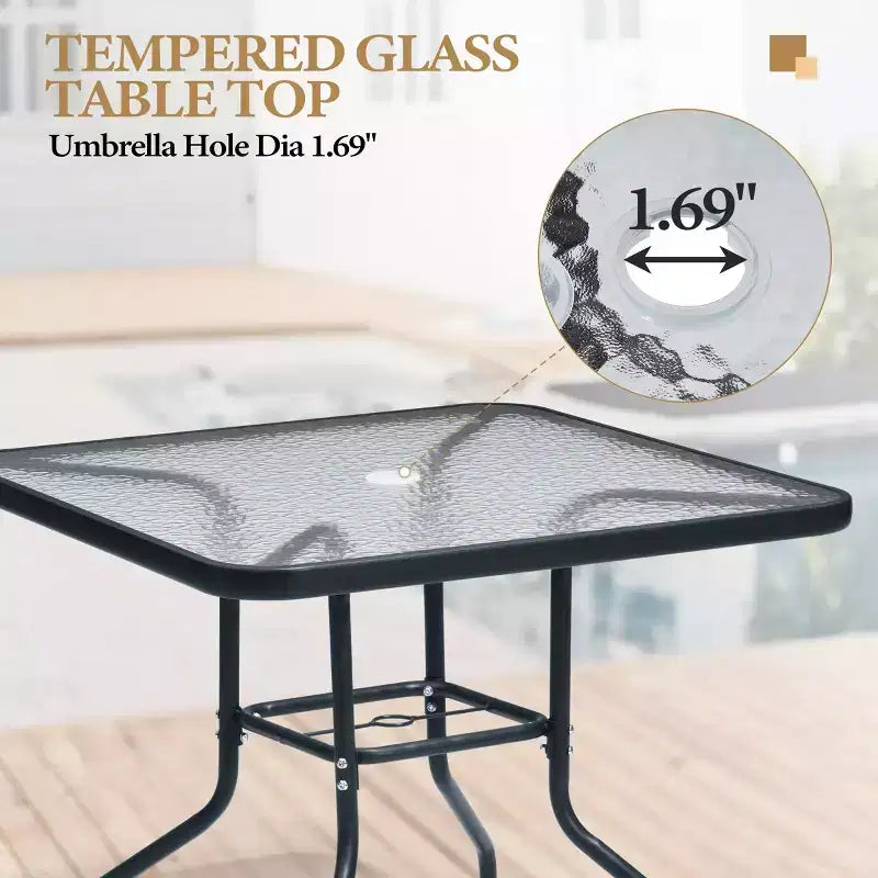 Crestlive Products Set da pranzo da esterno 5 pezzi con 4 sedie pieghevoli e tavolo Mobili da pranzo da esterno con piano in vetro quadrato