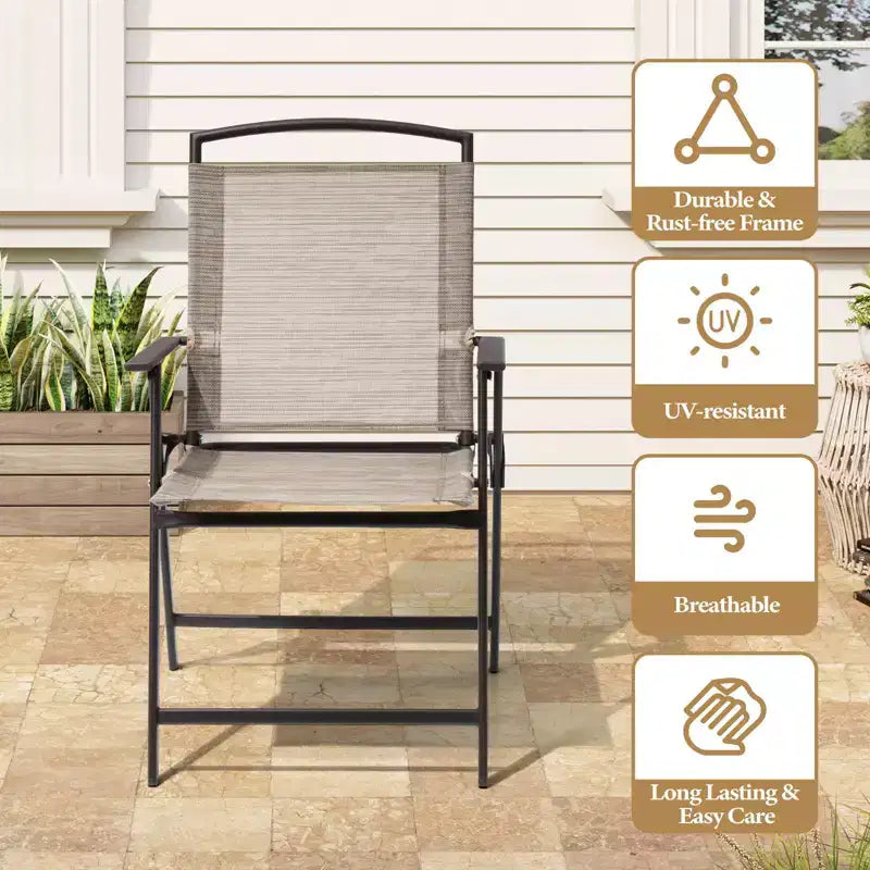Crestlive Products Set da pranzo da esterno 5 pezzi con 4 sedie pieghevoli e tavolo Mobili da pranzo da esterno con piano in vetro quadrato